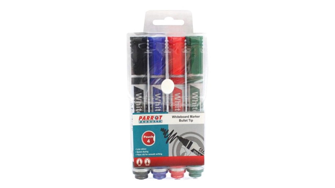 Parrot Whiteboard Marker Bullet Tip Wallet of 4